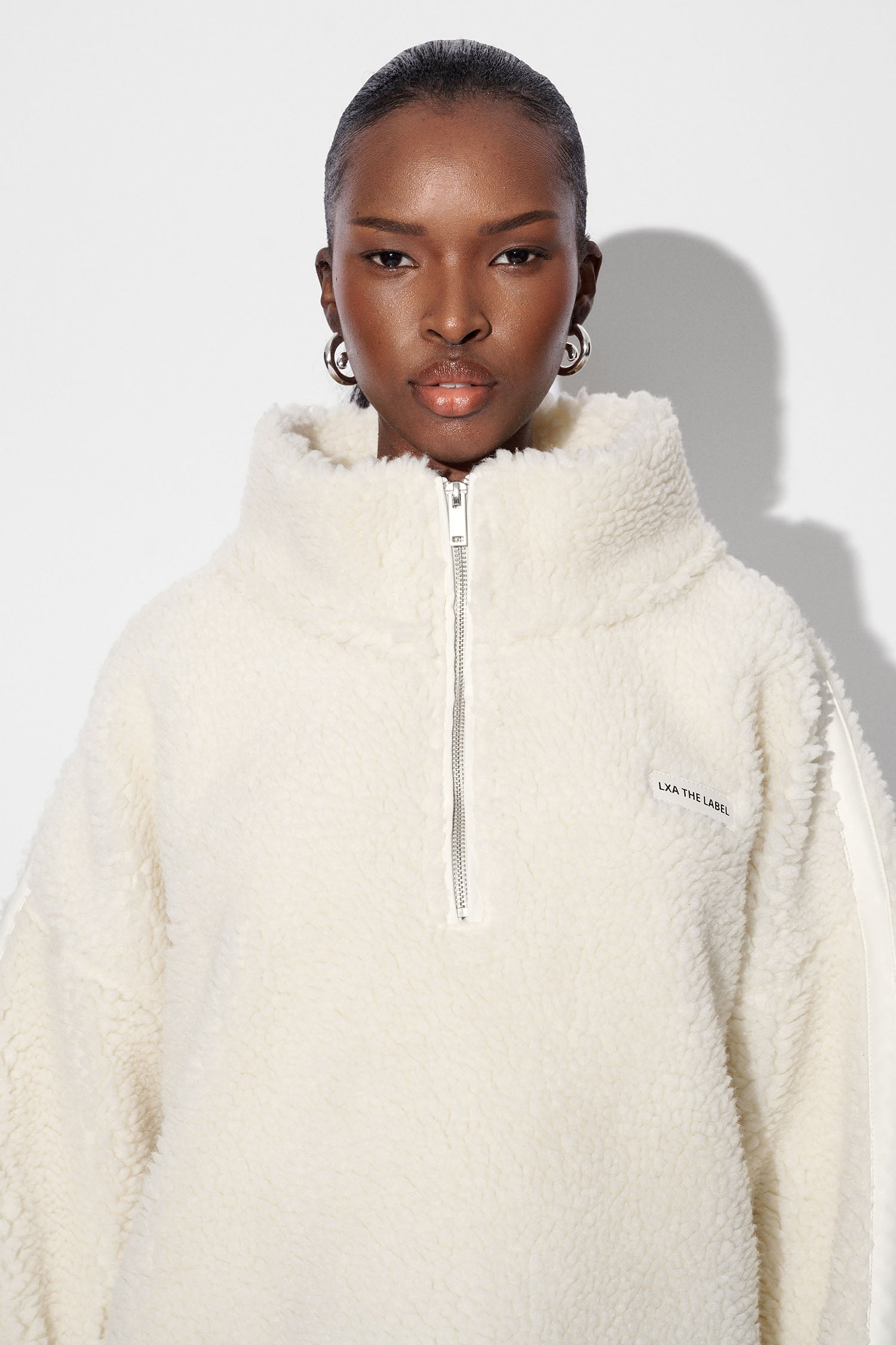 White sherpa half on sale zip